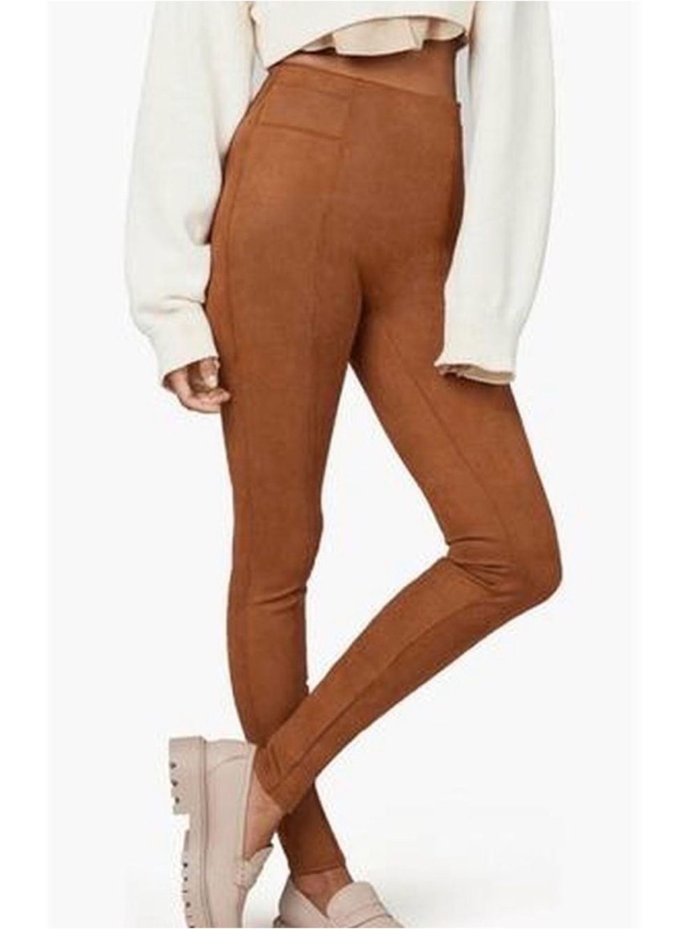Spanx High-Waist Faux-Suede Leggings - Brown